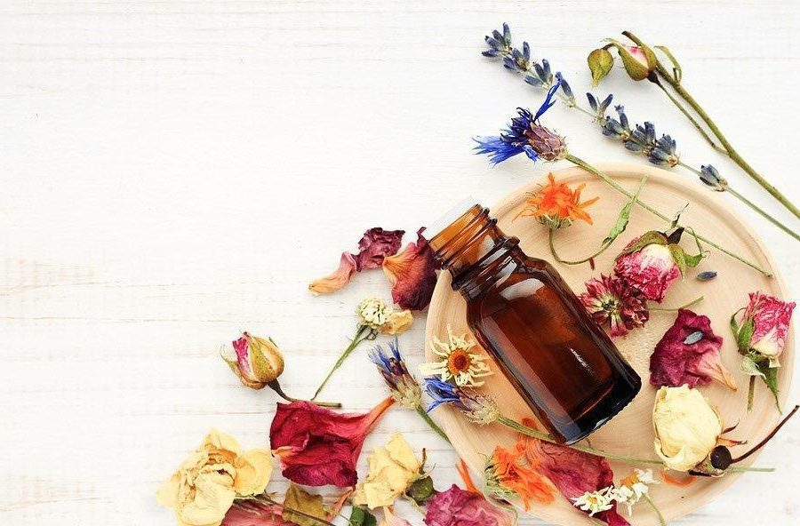 bottle and dried flowers